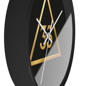 33rd Degree Scottish Rite Clock - Golden Triangle 33 Emblem on Wood Frame - Bricks Masons