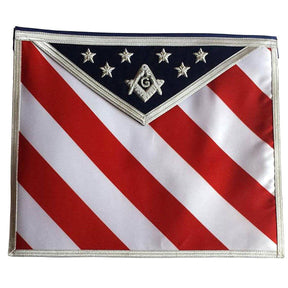 Master Mason Blue Lodge Apron - USA Flag White, Red & Blue Hand Embroidery