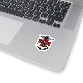 Master Mason Blue Lodge Sticker Decal - Kiss-Cut Red Medical Cross - Bricks Masons