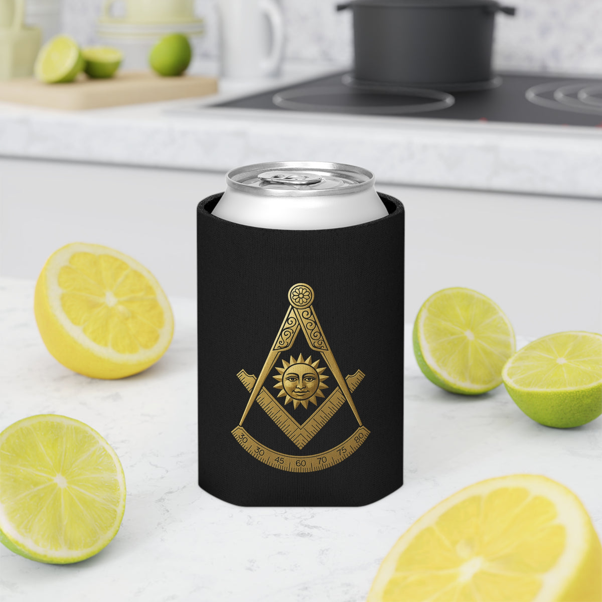 Past Master Blue Lodge Can Cooler - Gold Square & Compass - Bricks Masons