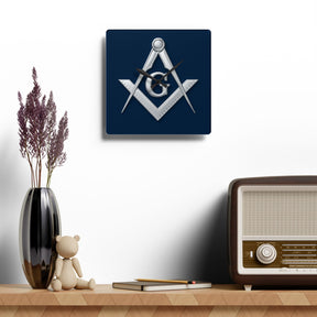 Master Mason Blue Lodge Clock - Compass & Square Symbol on Blue Dial - Bricks Masons
