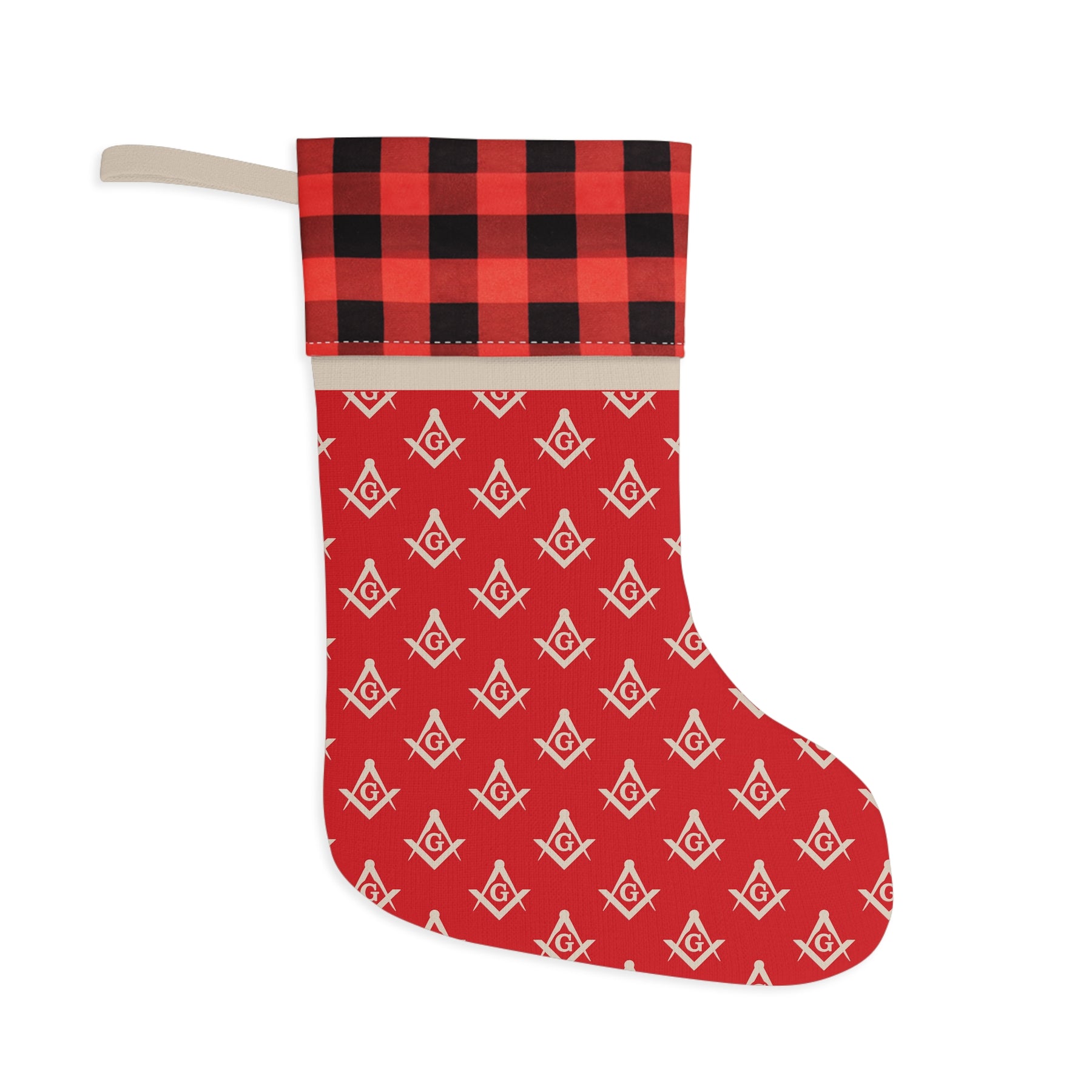 Master Mason Blue Lodge Christmas Stocking - Square & Compass G Emblem Tiled Print - Bricks Masons
