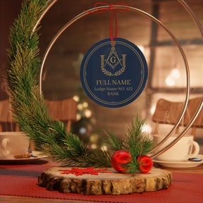 Master Mason Blue Lodge Christmas Ornament - Square & Compass G with Pillars Personalized - Bricks Masons