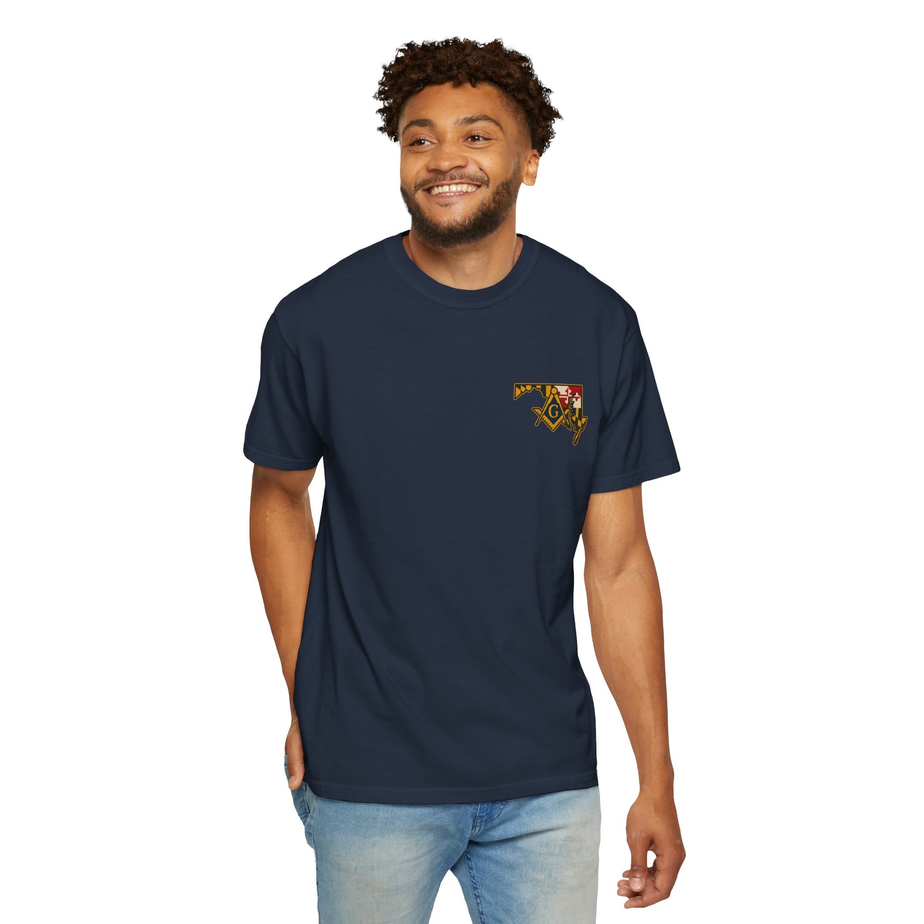 Master Mason Blue Lodge T-Shirt - Garment-Dyed Maryland Mason - Bricks Masons
