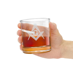 Master Mason Blue Lodge Whiskey Glass - Square & Compasses with G - Bricks Masons
