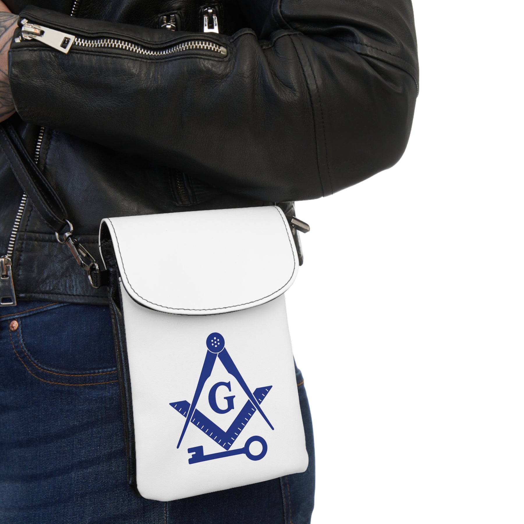 International Masons Cell Phone Wallet - White & Blue Microfiber Leather - Bricks Masons