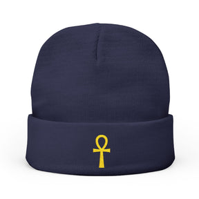 Ancient Egypt Beanie - Knit Embroidery Ankh - Bricks Masons