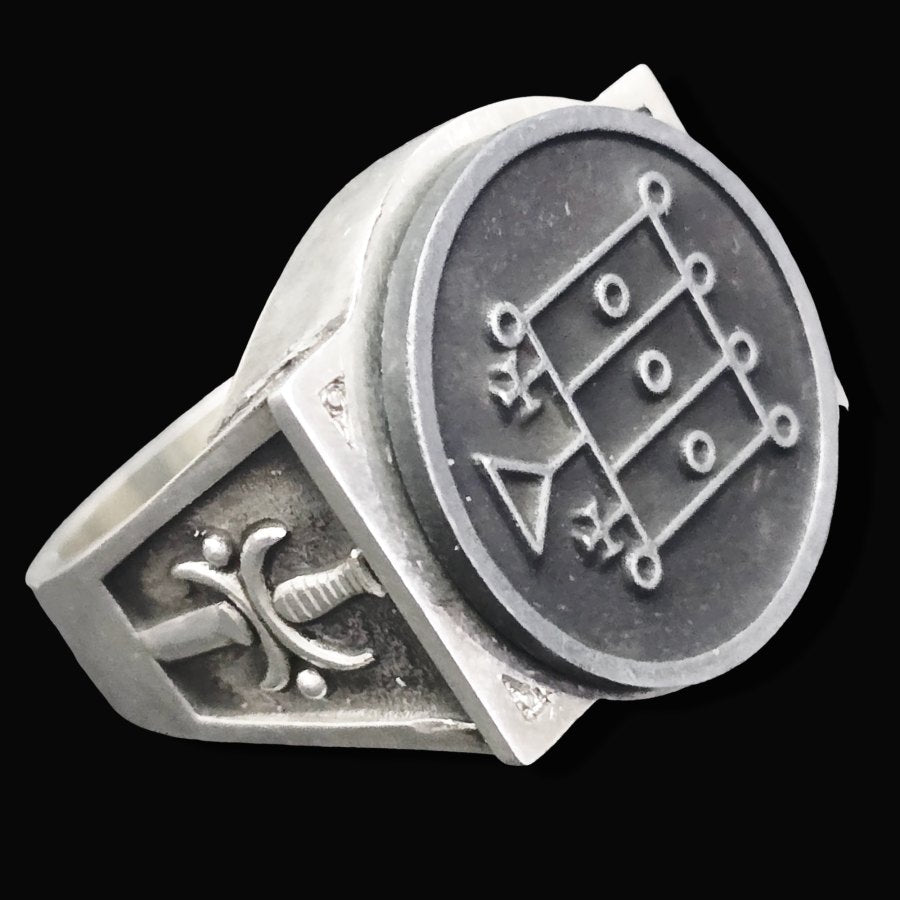 Demon Ring 50 KNIGHT FURCAS 72 Demons Minor Key of Solomon Goetia In Silver 2.2 cm x 1.8 cm 18 Gr Art 1828 - Bricks Masons