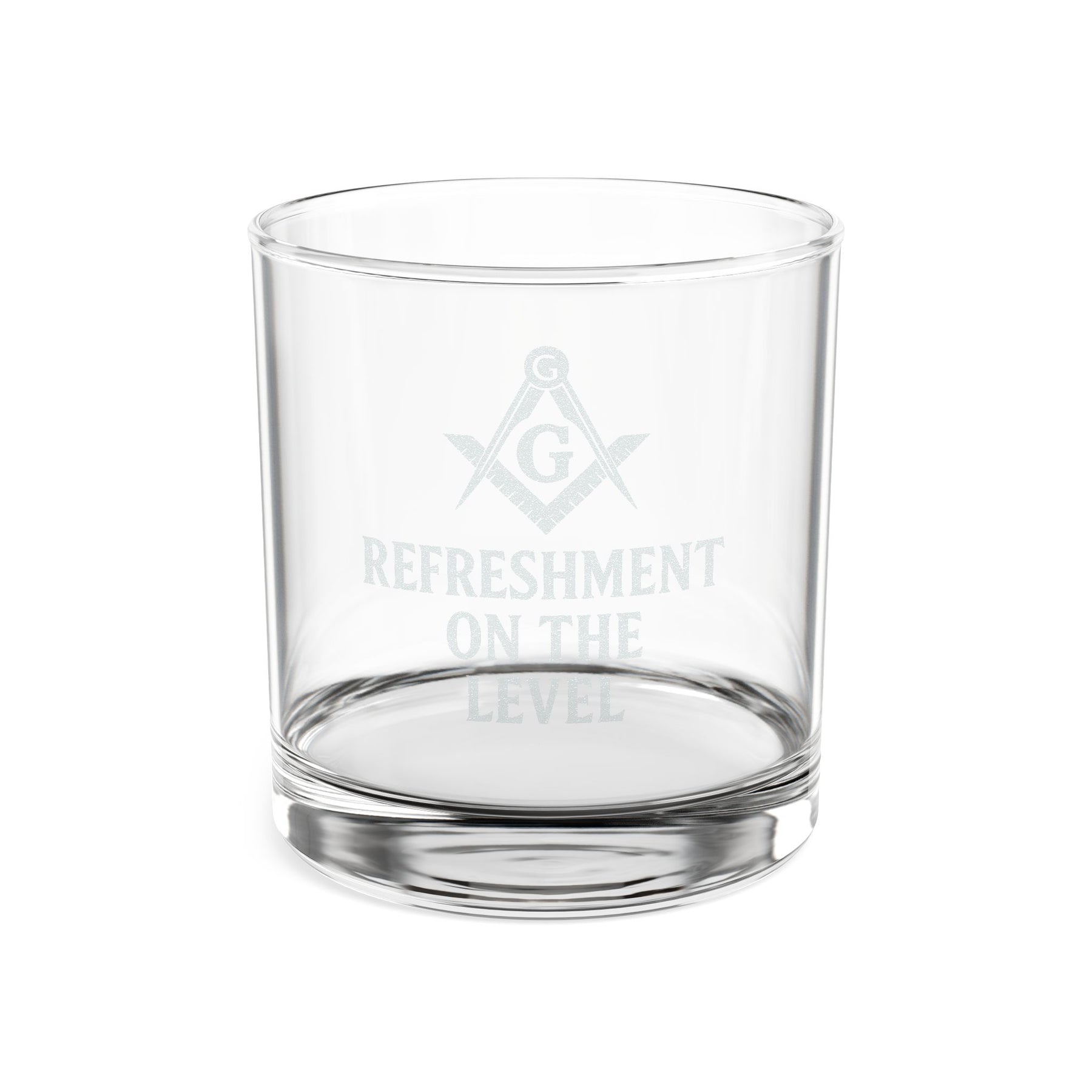 Master Mason Blue Lodge Whiskey Glass - Square & Compass G Refreshment On The Level - Bricks Masons