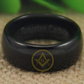 Master Mason Blue Lodge Ring - Black Dome Tungsten Personalizable