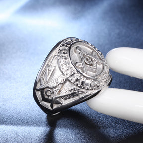 Master Mason Blue Lodge Ring - Full Silver Stainless Steel - Bricks Masons