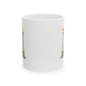 Master Mason Blue Lodge Mug - S&C G Altar Pillars & Eye on Checkered Floor - Bricks Masons