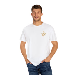 Past Master Blue Lodge T-Shirt - Garment-Dyed Square & Compass, Quadrant - Bricks Masons