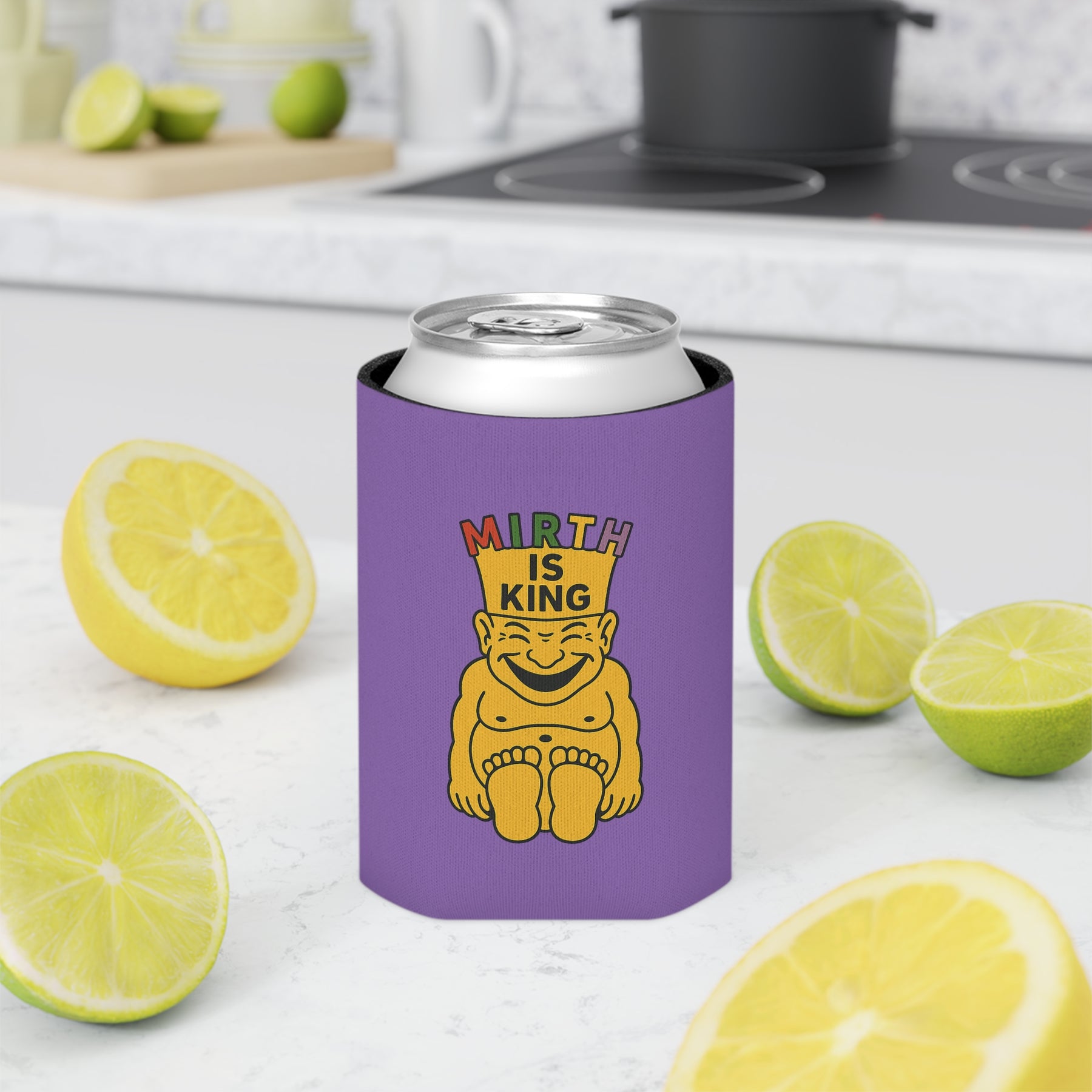 Royal Order of Jesters Can Cooler - Mirth is King Vibrant Yellow & Purple Colors - Bricks Masons