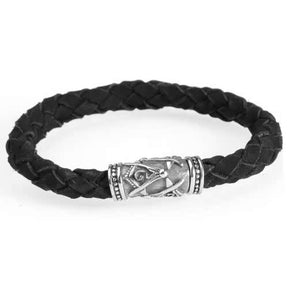 Master Mason Blue Lodge Bracelet - Black Leather Bracelet With Magnetic Buckle - Bricks Masons