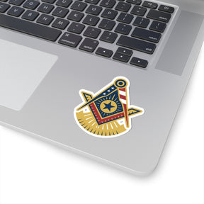 Past Master Blue Lodge Sticker Decal - Kiss-Cut US Flag - Bricks Masons