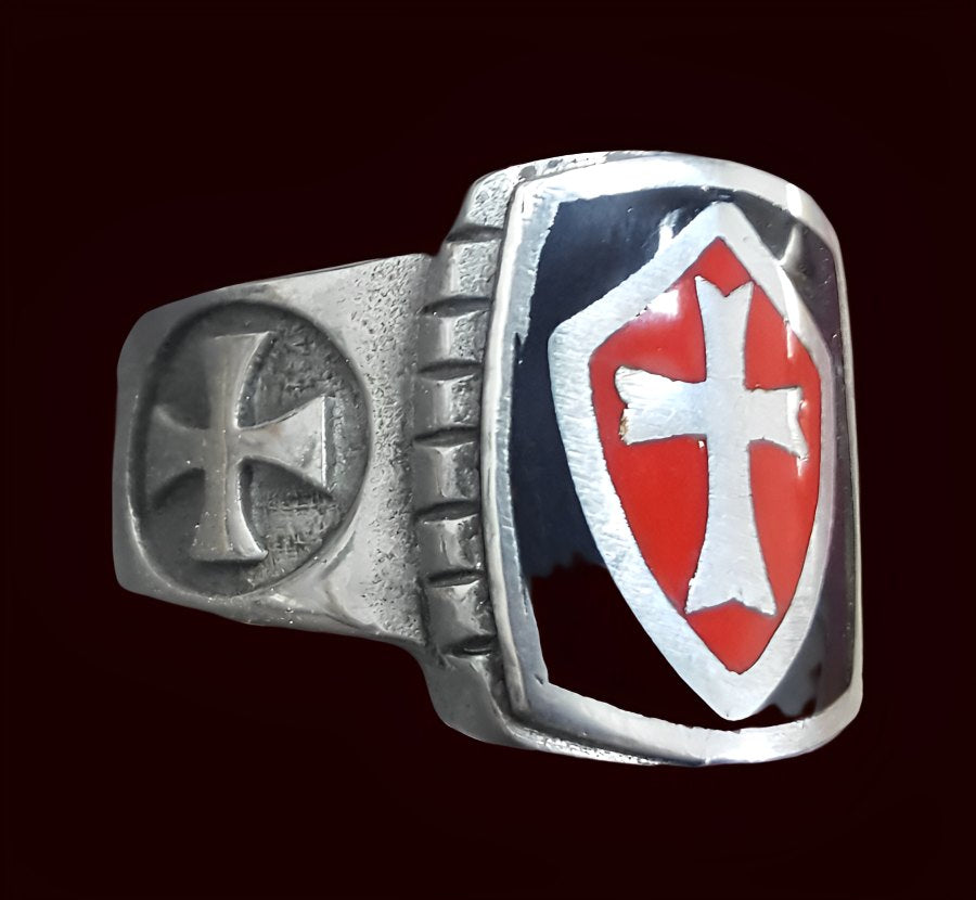 Knights Templar Ring Silver 1.7 cm enamelled Art 282 - Bricks Masons