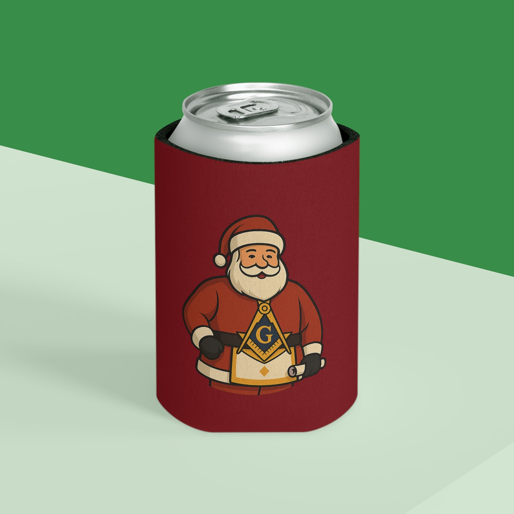 Master Mason Blue Lodge Can Cooler - Square & Compass G Christmas Edition - Bricks Masons