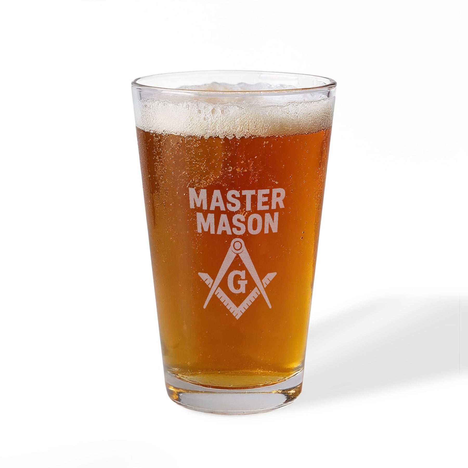 Master Mason Blue Lodge Pint Glass - Square & Compasses with G Design