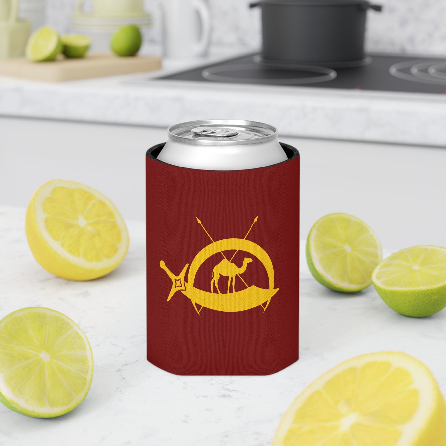 DOKO Can Cooler - Maroon & Yellow Polyester Exterior - Bricks Masons