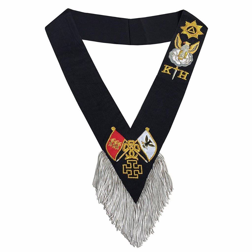 30th Degree Sash - Handmade Silver and Gold Bullion Embroidery - Bricks Masons