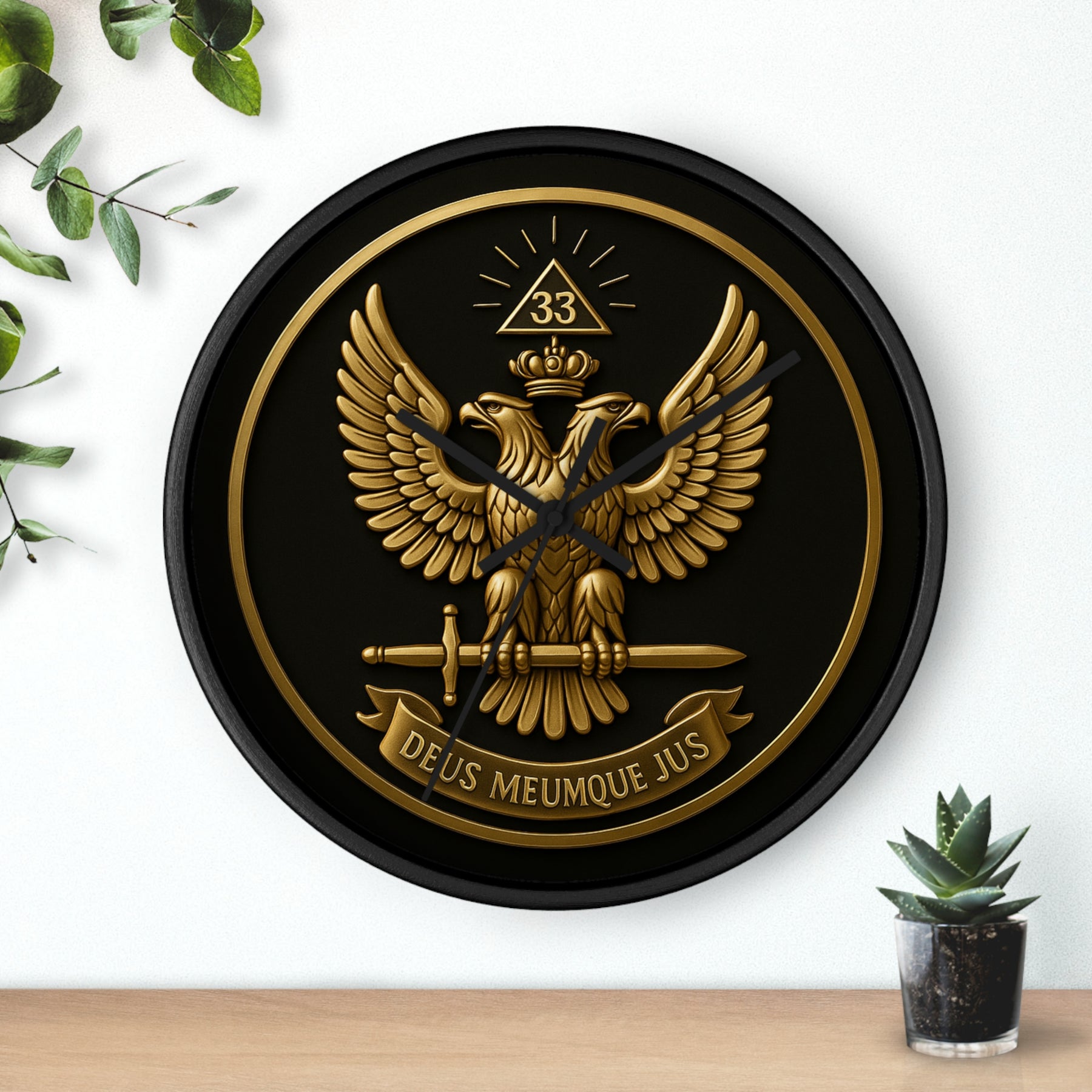 33rd Degree Scottish Rite Clock - Eagle Emblem with “Deus Meumque Jus 33” - Bricks Masons