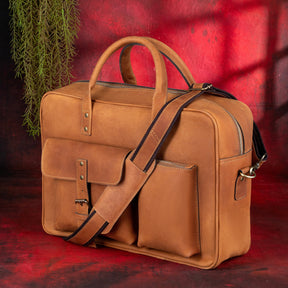 32nd Degree Scottish Rite Briefcase - Wings Down Brown Leather - Bricks Masons