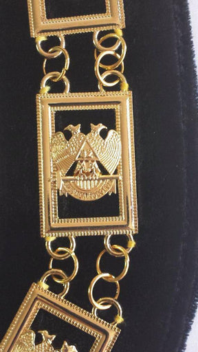 32nd Degree Scottish Rite Chain Collar - Gold Plated on Black Velvet - Bricks Masons