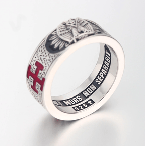 32nd Degree Scottish Rite Ring - 925 Sterling Silver/ 14k Real Gold Eagle - Bricks Masons