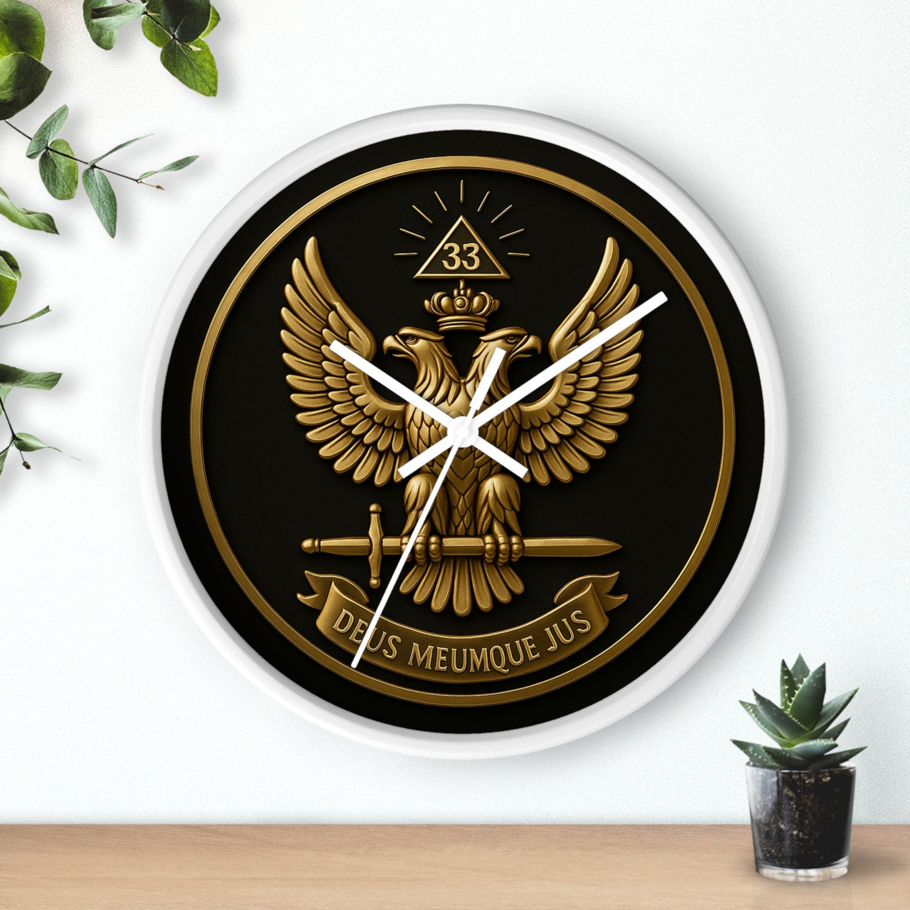 33rd Degree Scottish Rite Clock - Eagle Emblem with “Deus Meumque Jus 33” - Bricks Masons