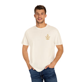 Past Master Blue Lodge T-Shirt - Garment-Dyed Square & Compass, Quadrant - Bricks Masons