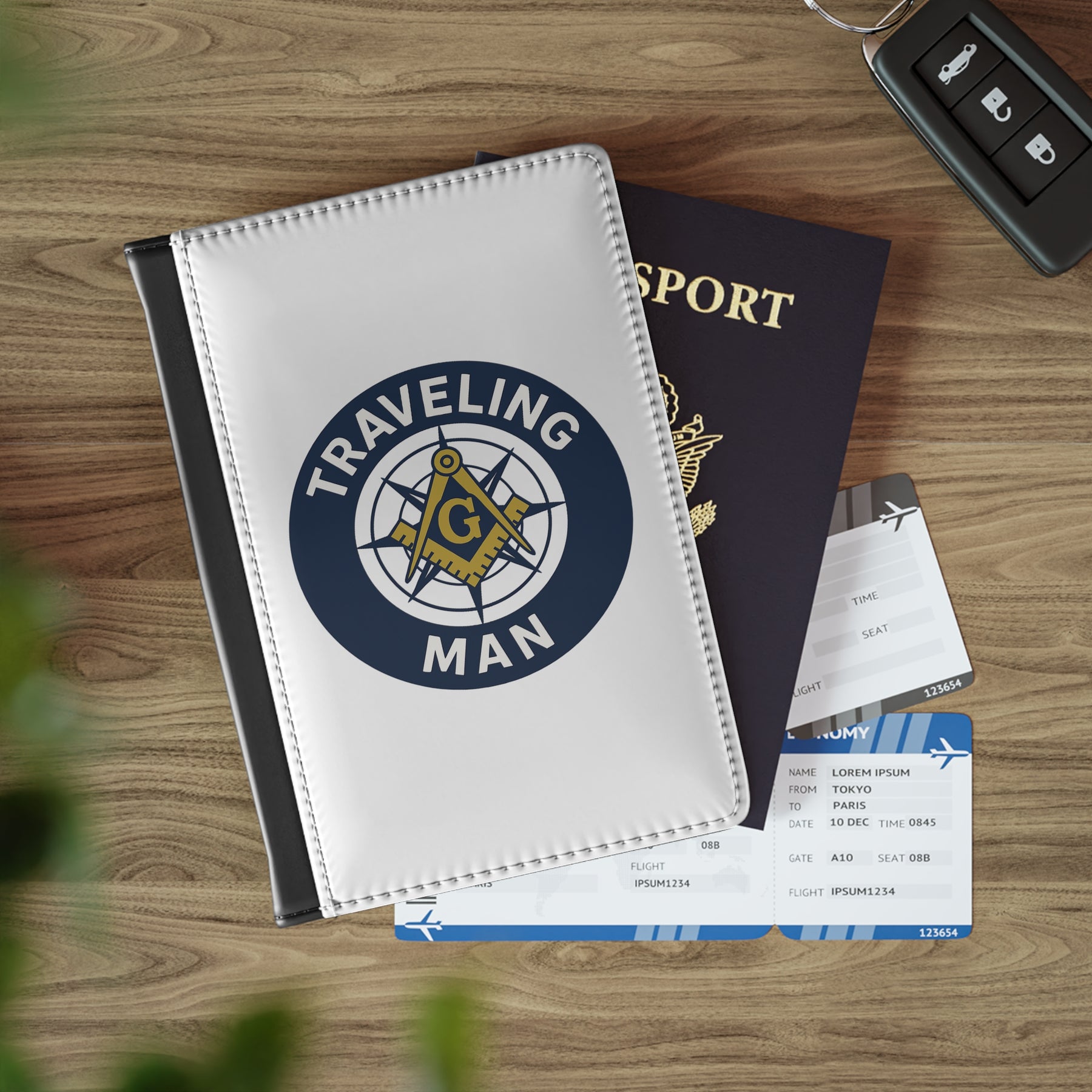 Master Mason Blue Lodge Passport Cover - Traveling Man PU Leather - Bricks Masons