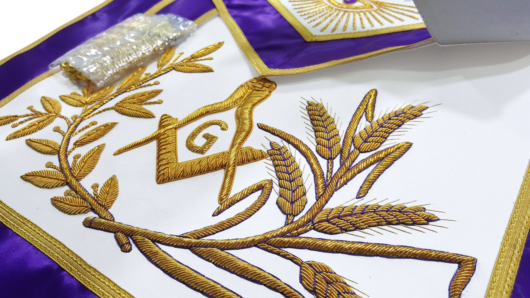 Master Mason Blue Lodge Apron - Purple Gold Hand Embroidery