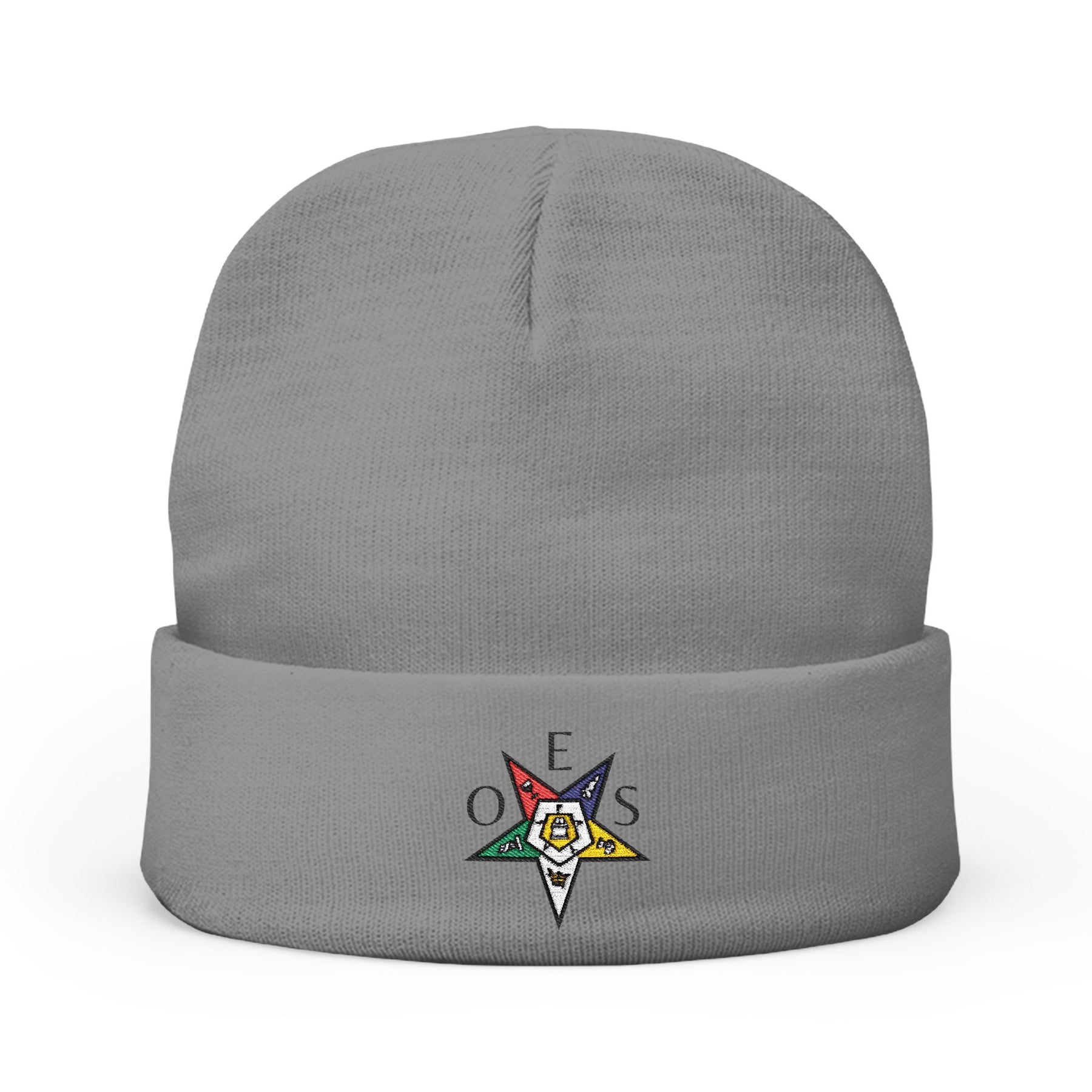 OES Beanie - White & Grey Knit Embroidery OES Star - Bricks Masons