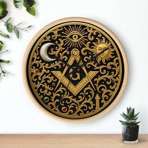 Master Mason Blue Lodge Clock - S&C G with Sun Moon & Eye with Golden Ornates - Bricks Masons