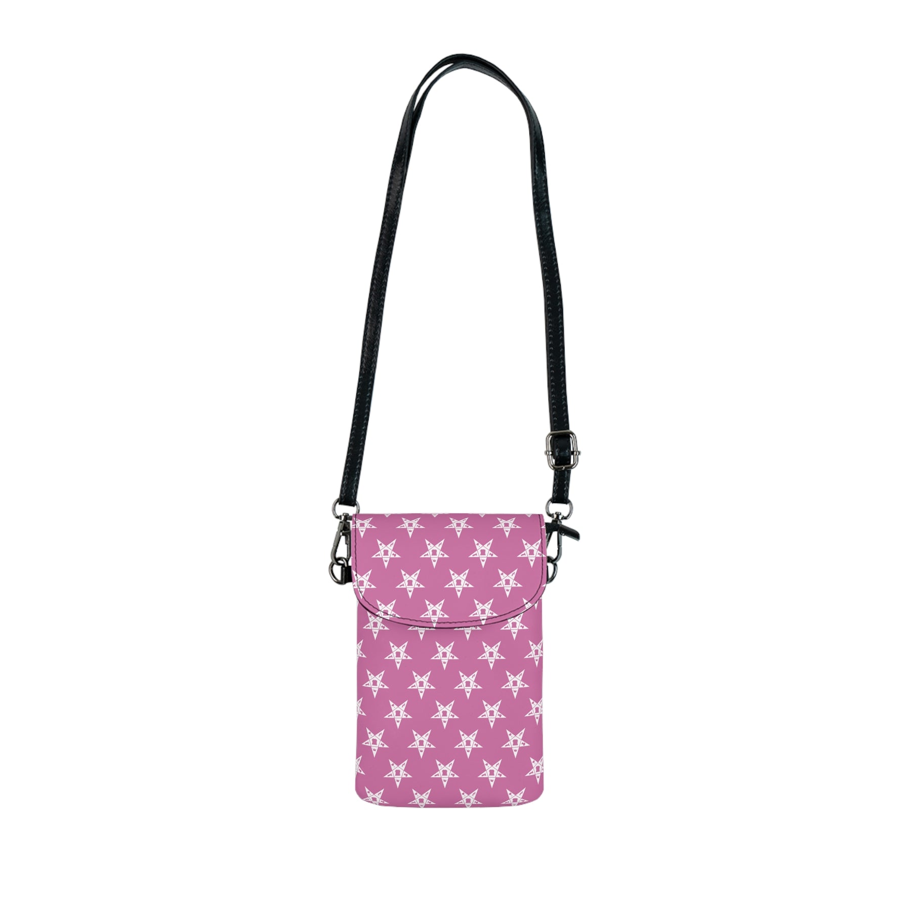OES Cell Phone Wallet - Pink & White Stars Microfiber Leather - Bricks Masons