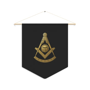 Past Master Blue Lodge Pennant - S&C with Sun and Quadrant on Black Polyester Twill - Bricks Masons