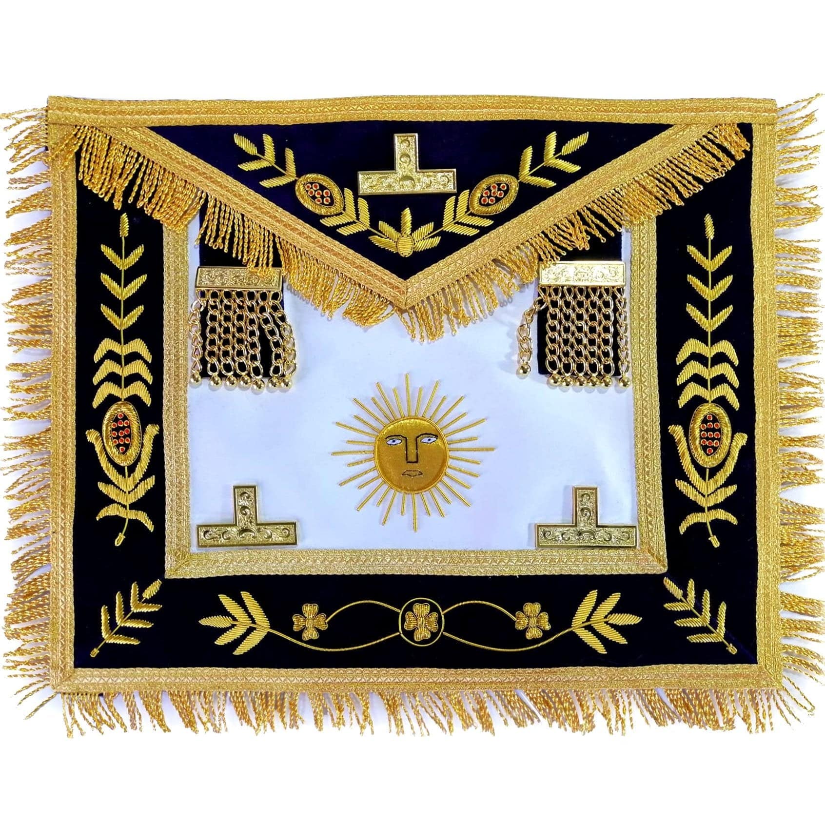 Past Master Blue Lodge California Regulation Apron - Gold Sun & Vinework