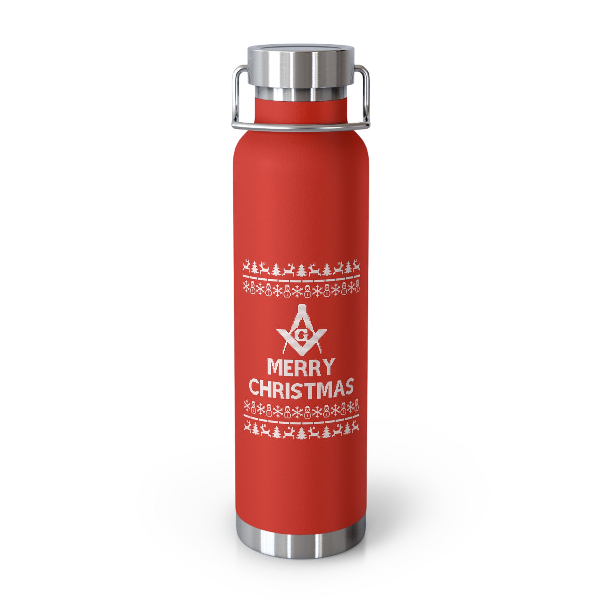 Master Mason Blue Lodge Flask - Merry Christmas Square & Compass G Copper Vacuum Insulated - Bricks Masons