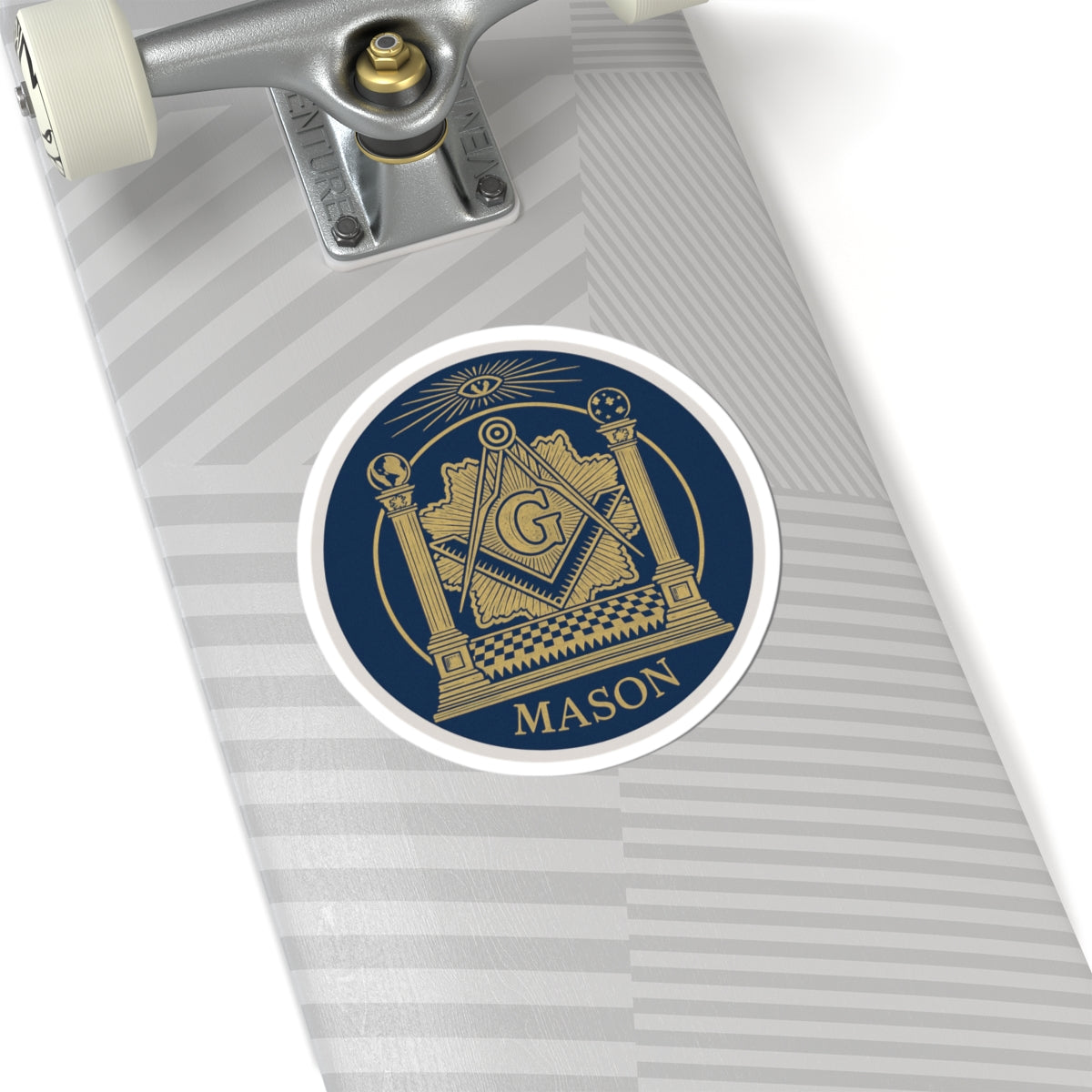 Master Mason Blue Lodge Sticker Decal - Kiss-Cut Blue & Gold With Pillars - Bricks Masons