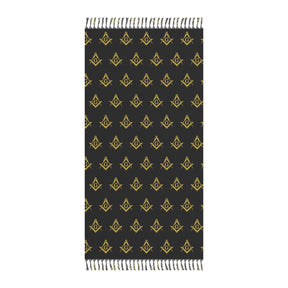 Master Mason Blue Lodge Towel - Black Polyester With Knotted Tassels - Bricks Masons