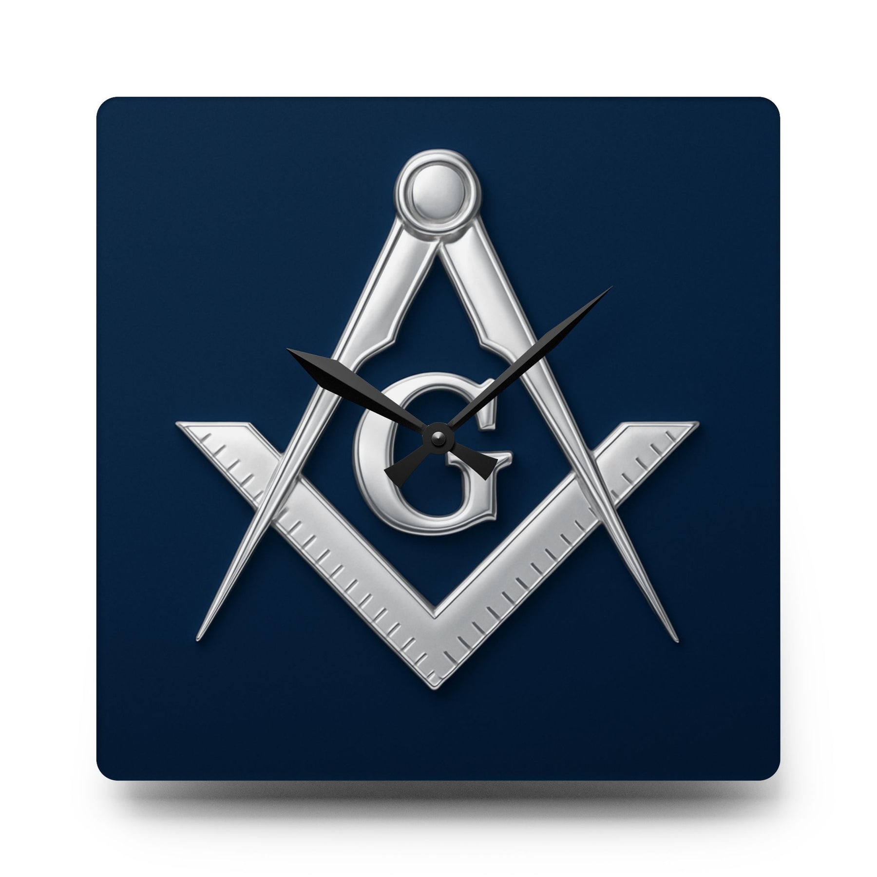 Master Mason Blue Lodge Clock - Compass & Square Symbol on Blue Dial - Bricks Masons
