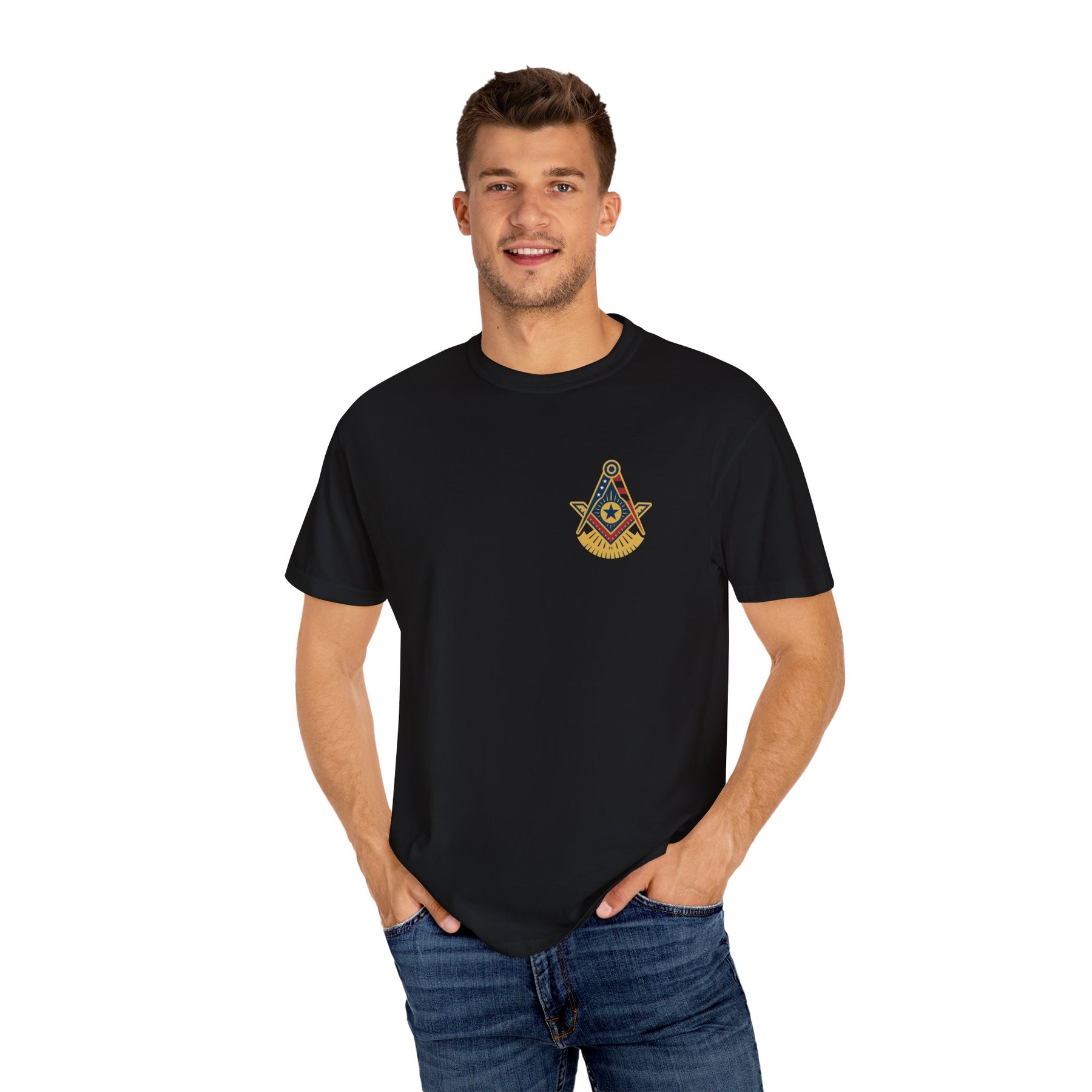 Past Master Blue Lodge T-Shirt - Garment-Dyed US Flag - Bricks Masons