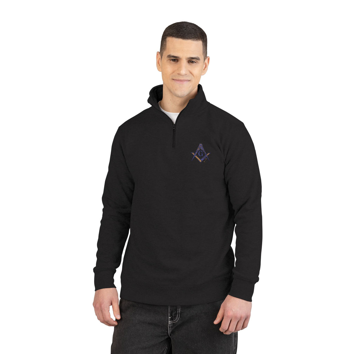 Master Mason Blue Lodge Sweatshirt - Square & Compass G USA Flag Pattern Embroidery - Bricks Masons