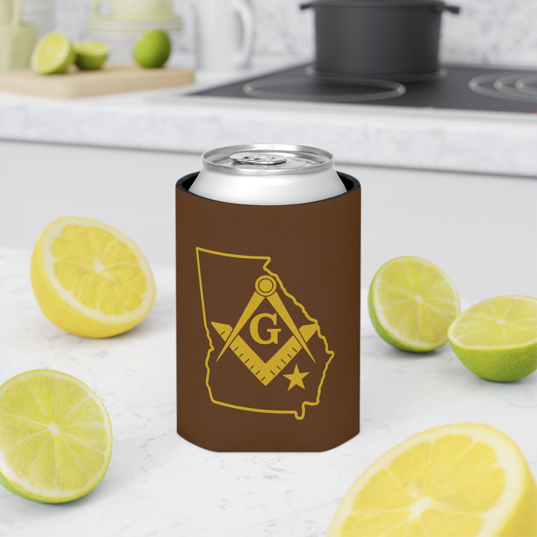 Master Mason Blue Lodge Can Cooler - Georgia Mason Brown Color - Bricks Masons