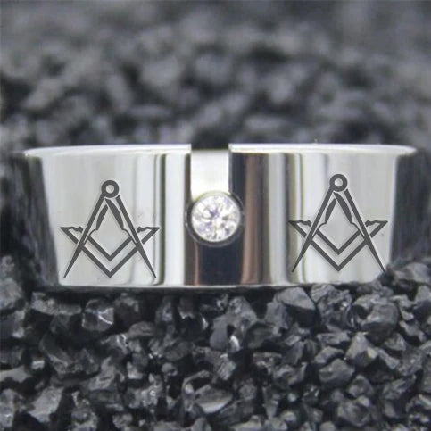 Master Mason Blue Lodge Ring - Silver Pipe With CZ Stone - Bricks Masons