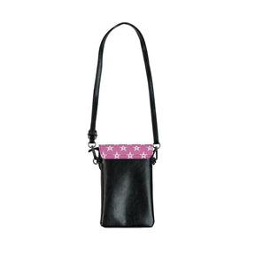 OES Cell Phone Wallet - Pink & White Stars Microfiber Leather - Bricks Masons