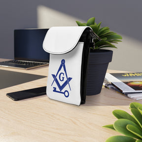 International Masons Cell Phone Wallet - White & Blue Microfiber Leather - Bricks Masons