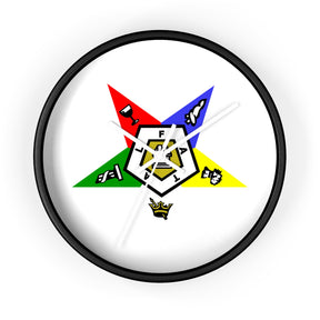 OES Clock - White Dial with Star Emblem in Wooden Frame - Bricks Masons