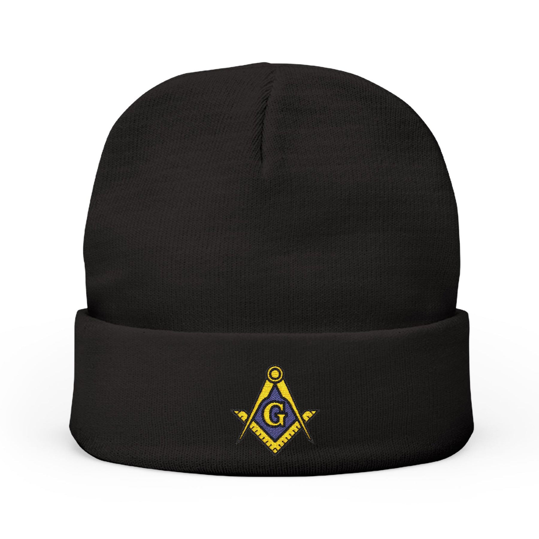 Master Mason Blue Lodge Beanie - Knit Embroidery Gold & Blue Square and Compass G - Bricks Masons